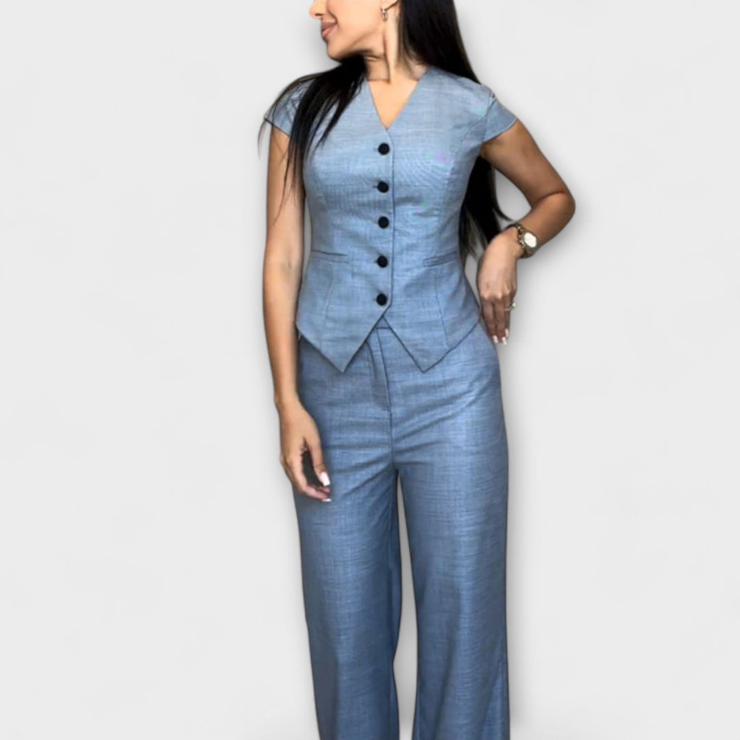 Ivy - Set blu con top a V e pantaloni