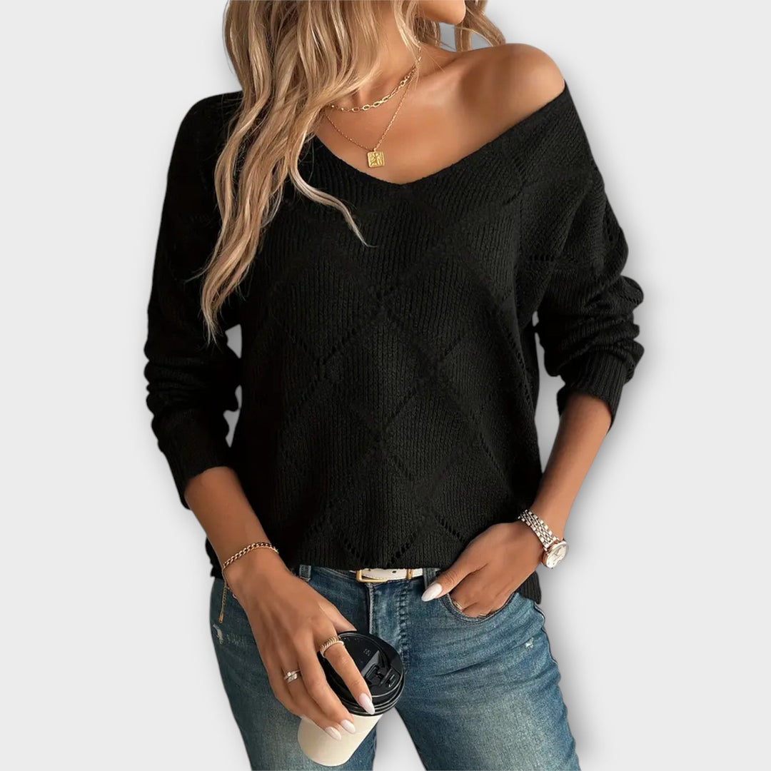 Evers - Pull-over noir décontracté à motif losanges