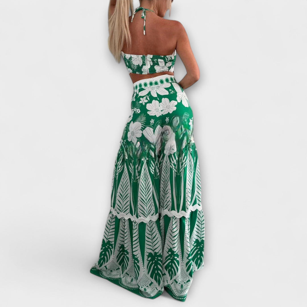 Zella - Set verde e bianco con top all'americana