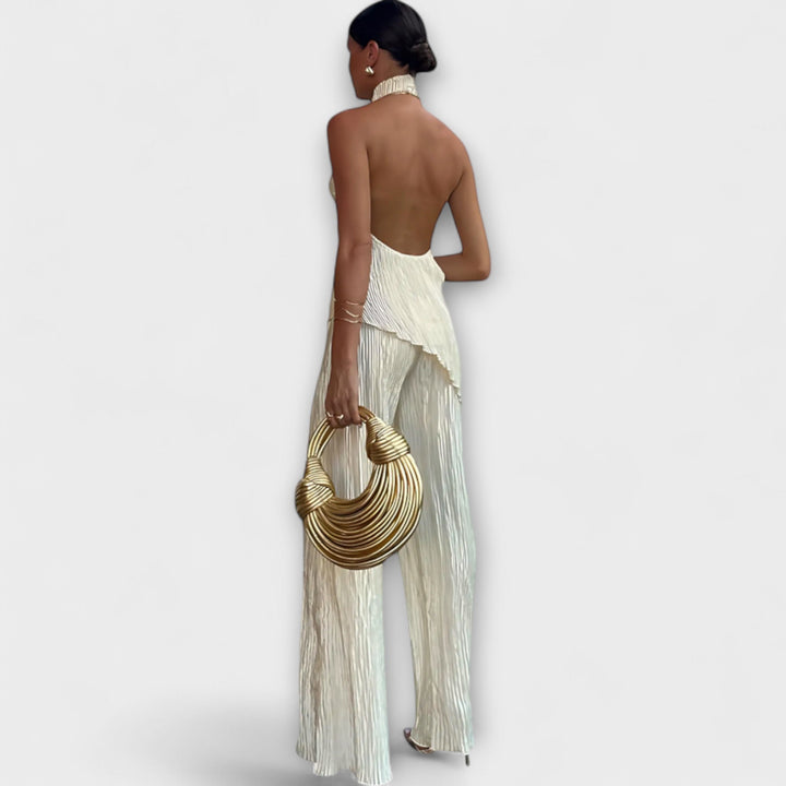 Pilarica - Ensemble asymétrique plissé couleur crème