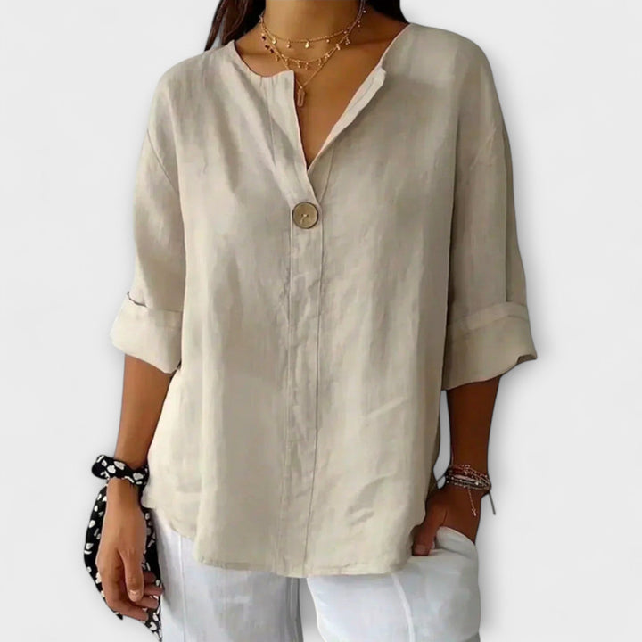 Nicole - Beige elegante Bluse mit V-Ausschnitt