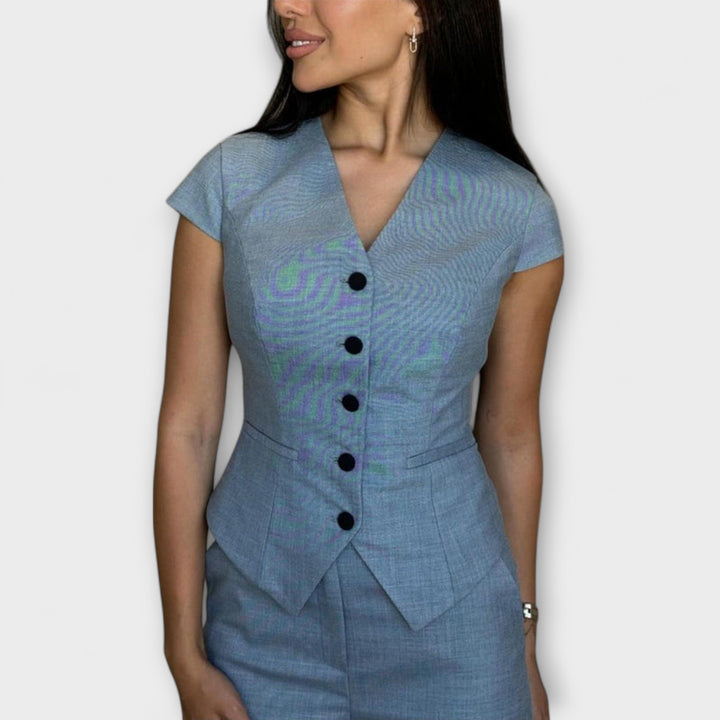 Ivy - Set blu con top a V e pantaloni