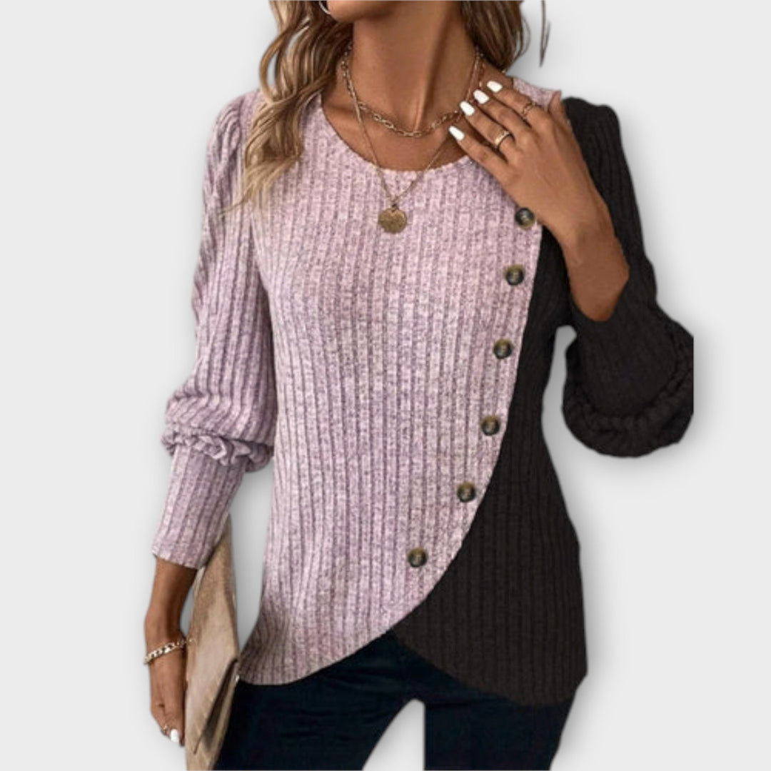 Nostalgia - Pull-over colour-block violet et noir