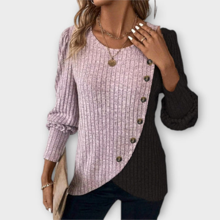 Nostalgia - Pull-over colour-block violet et noir