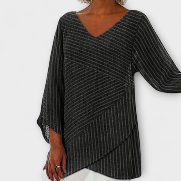 Penelope - Top drappeggiato a righe nero
