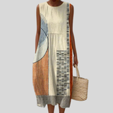 Beiges Kleid mit Mosaik-Patchwork