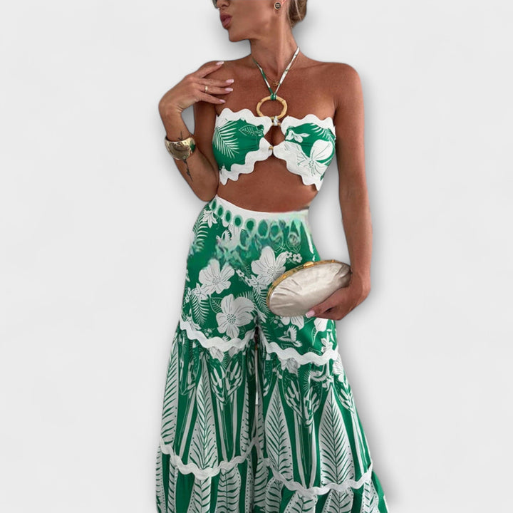 Zella - Set verde e bianco con top all'americana