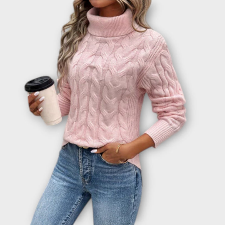 Amelia - Elegante dolcevita rosa con motivo a trecce