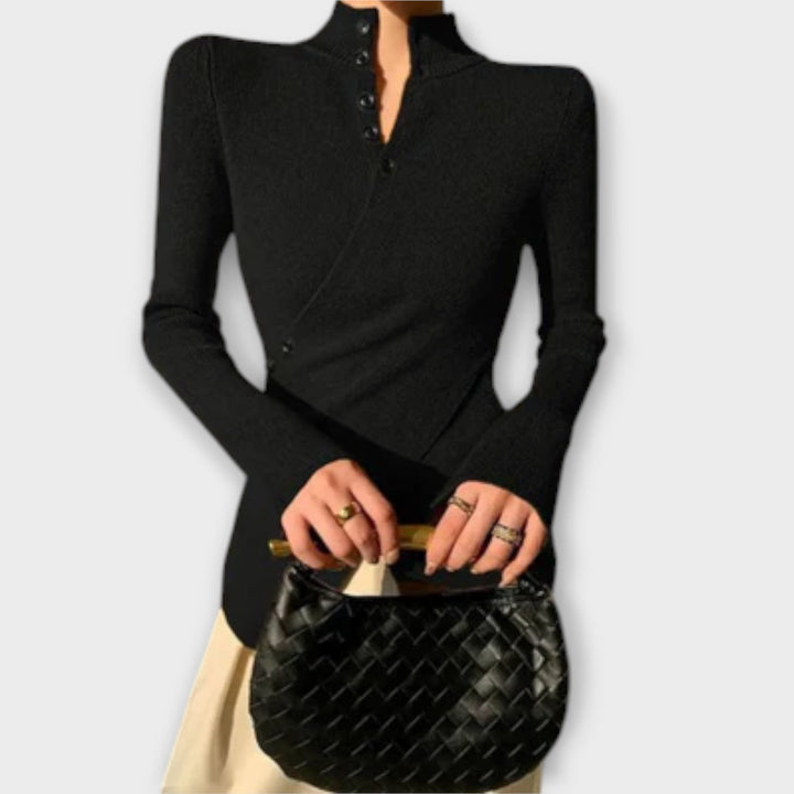 Michiko - Pull-over noir élégant coupe ajustée