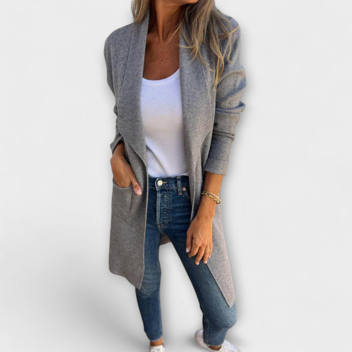 Eliane - Grauer eleganter Longline-Cardigan