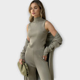 Isabella - Khakifarbenes dreiteiliges Strick-Set