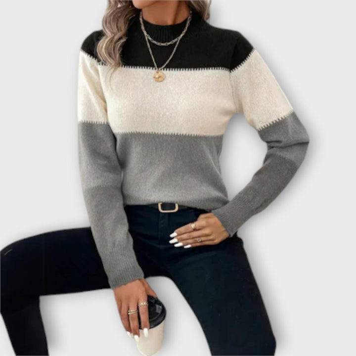Elina - Maglione grigio-nero con color-block