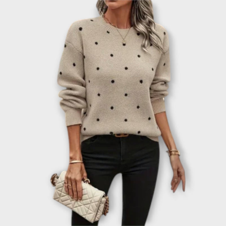 Ava - Pull beige à motif pois