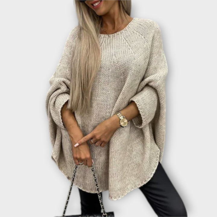 Isabelle - Pull-over beige pour femme à encolure ronde