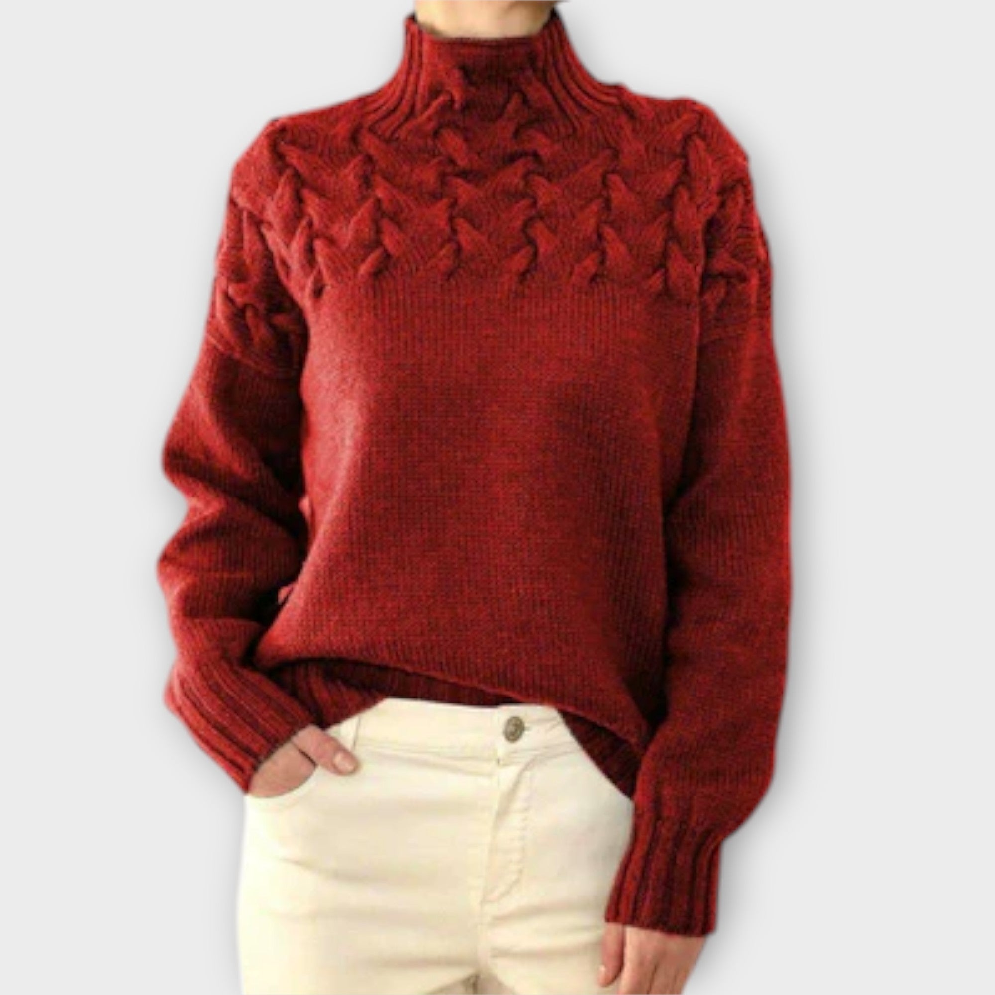Eva - Schwarzer Damenpullover mit Zopfstrick-Detail