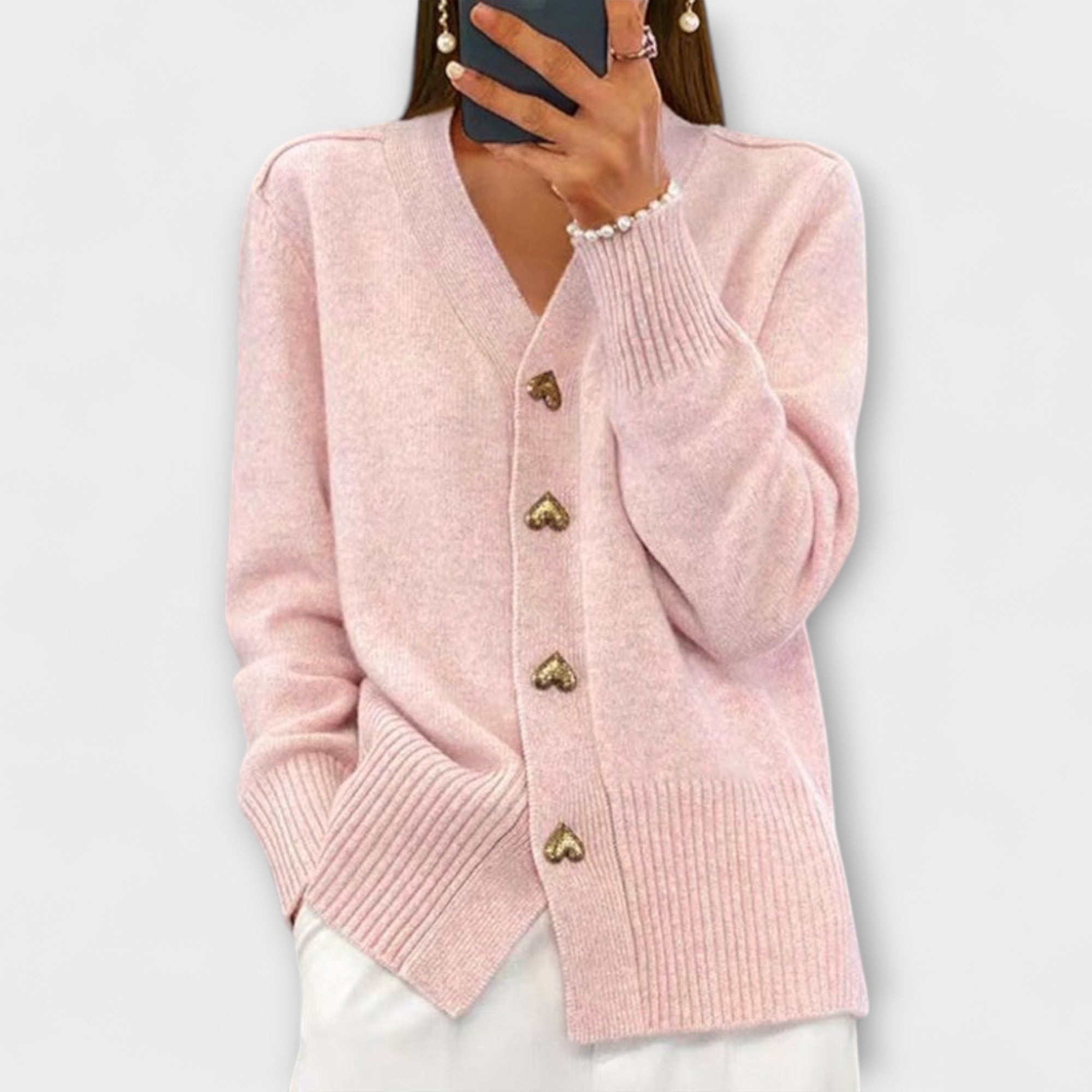 Marij - Dunkelblauer Cardigan mit V-Ausschnitt im Vintage-Look