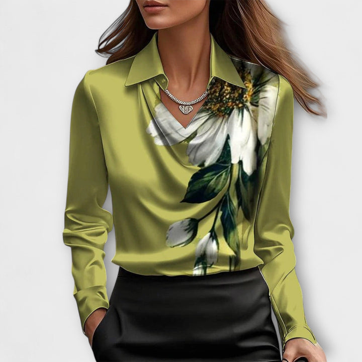 Meli - Blouse brillante couleur champagne à fronces