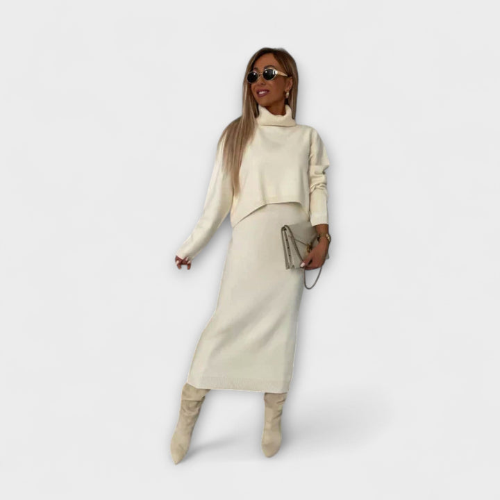 Solange - Graues Kleid mit passendem Rollkragen-Set