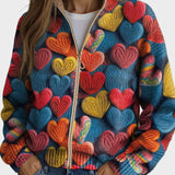 Valentine - Multicolor Herzen Texturiertes Strickmuster