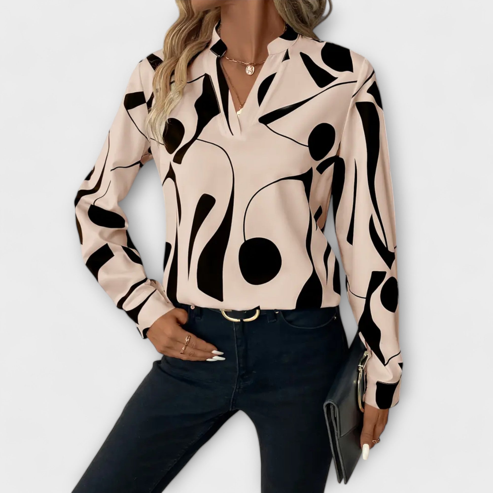 Edith - Schwarz-weisse Bluse mit grafischem Muster