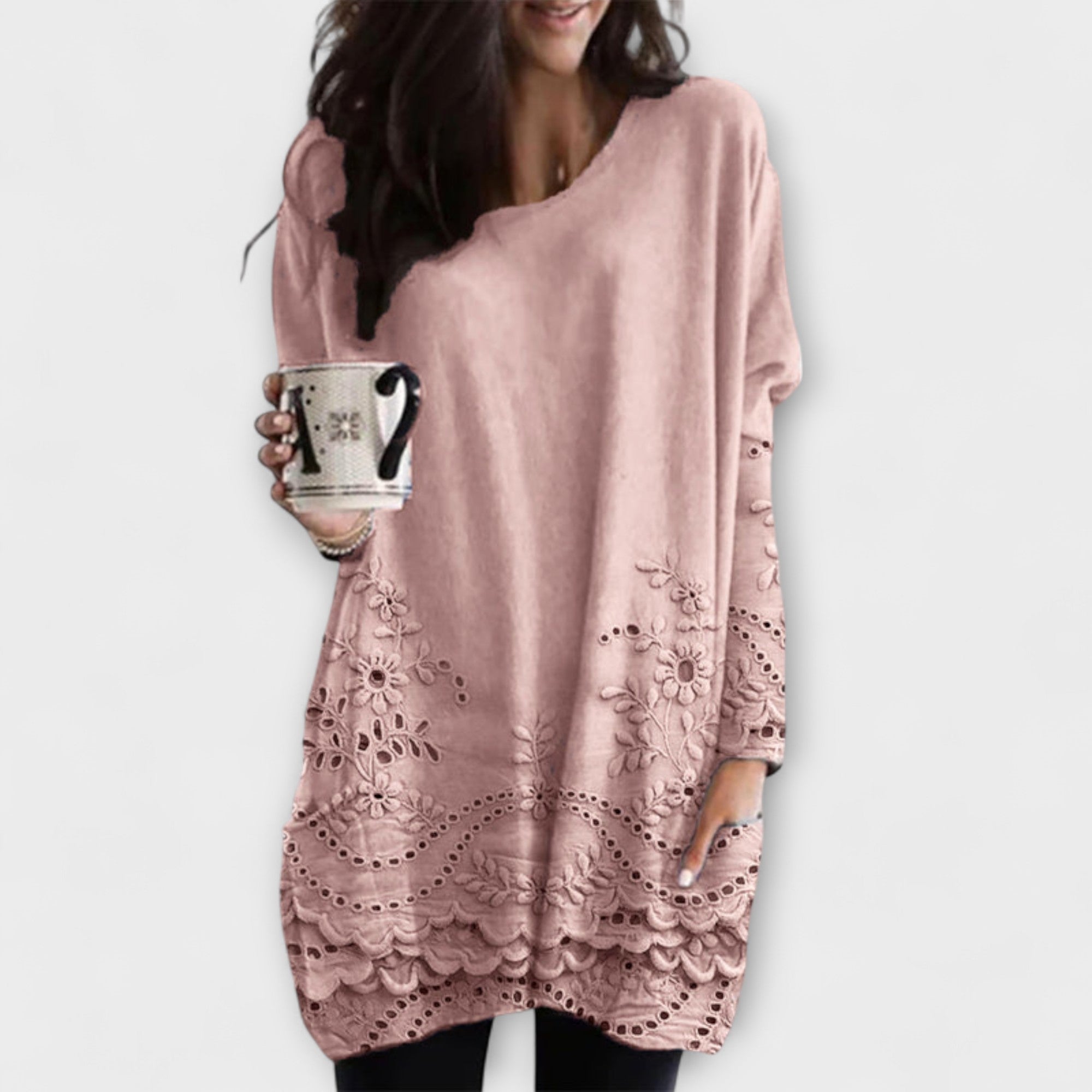 Riley - Weisser bedruckter Pullover mit Stickerei
