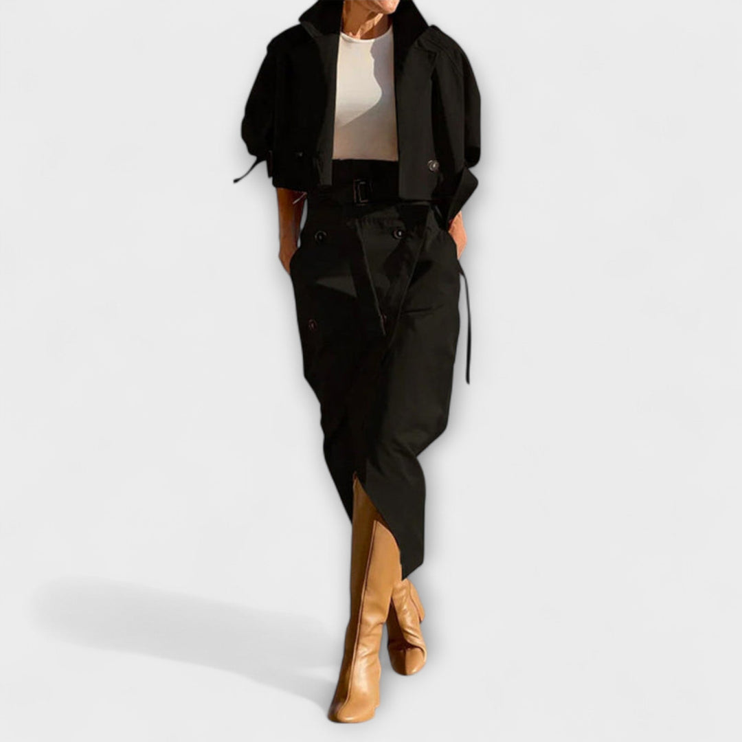 Lyra - Ensemble beige avec blazer et jupe midi
