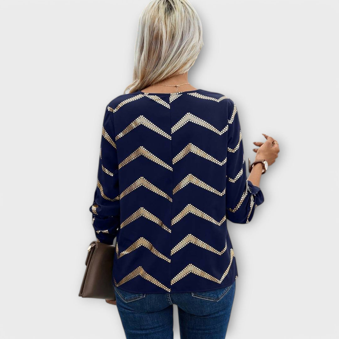 Emma - Camicetta blu scuro con zig-zag oro