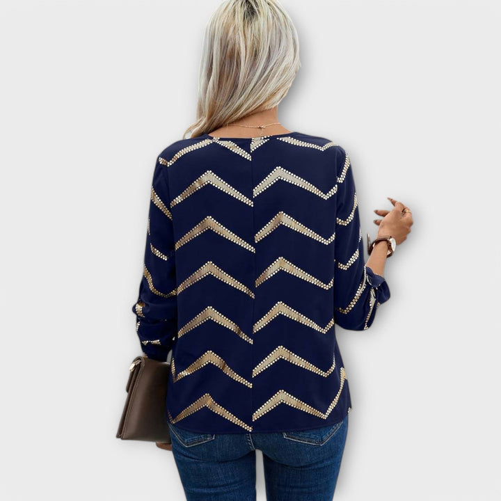 Emma - Camicetta blu scuro con zig-zag oro