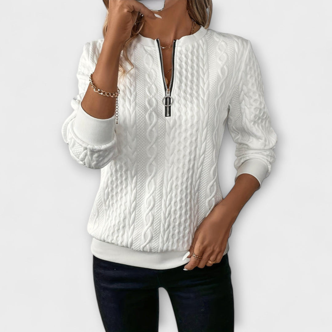 Joy - Pull en tricot blanc élégant à motif torsadé