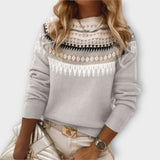 Lena - Grauer kuscheliger Alltags-Pullover mit Norweger-Muster