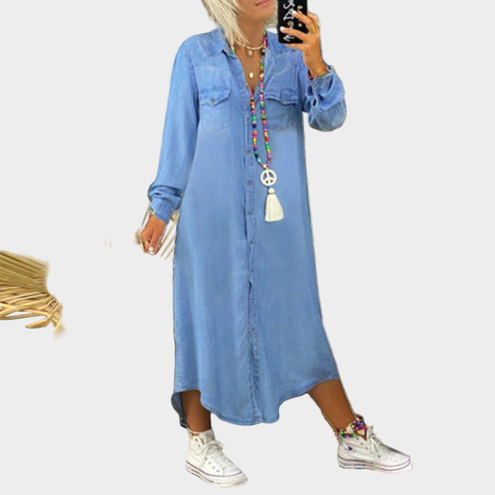 Robe longue en jean à manches longues