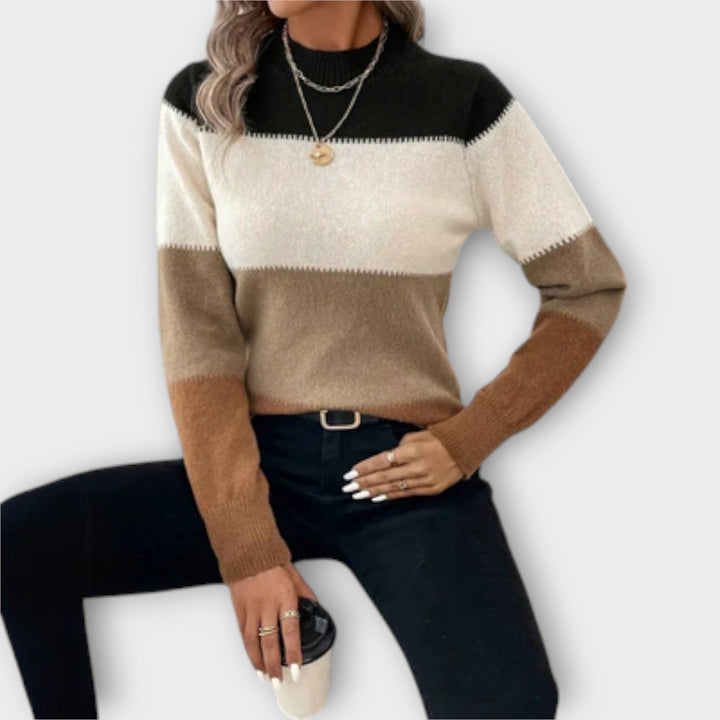Elina - Maglione grigio-nero con color-block