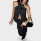 Juni - Beiges Crisscross-Halterneck-Top