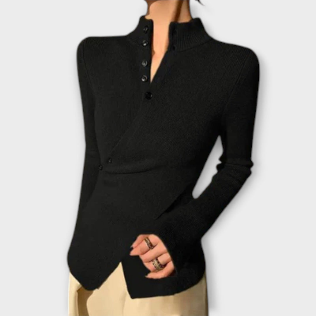 Michiko - Pull-over noir élégant coupe ajustée