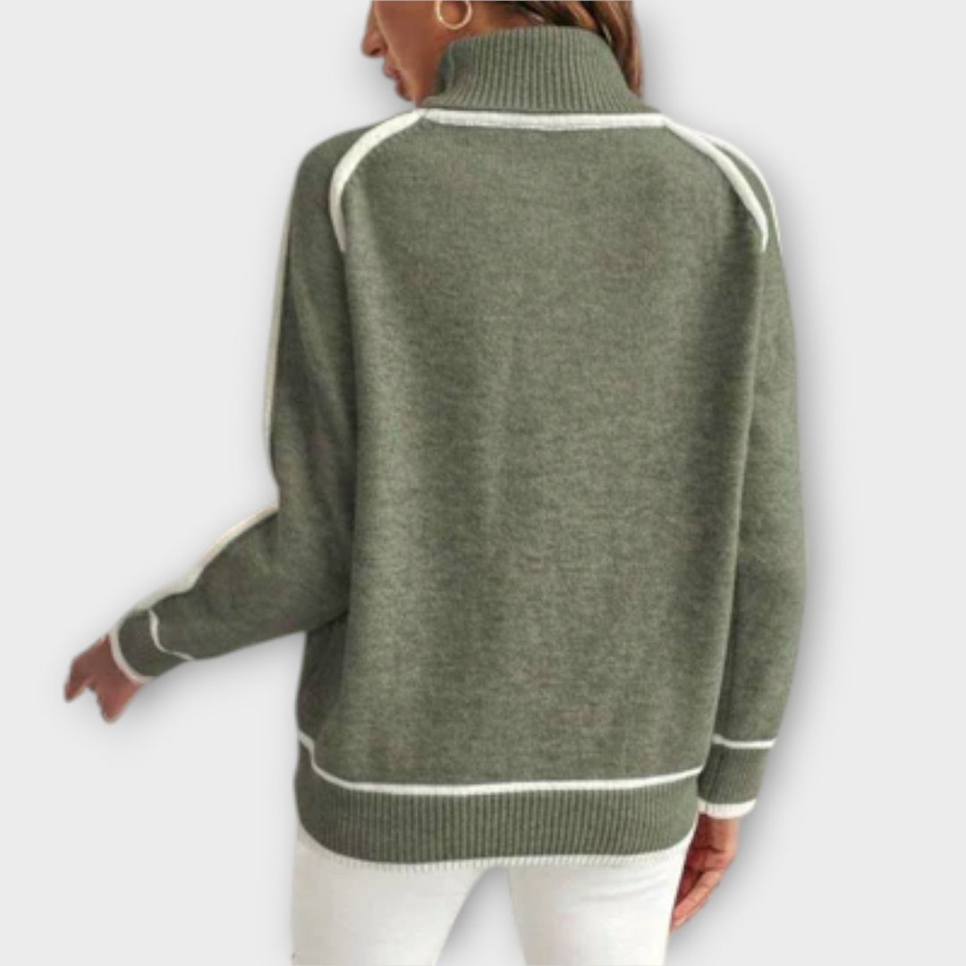 Christine - Maglione verde oliva con righe a contrasto