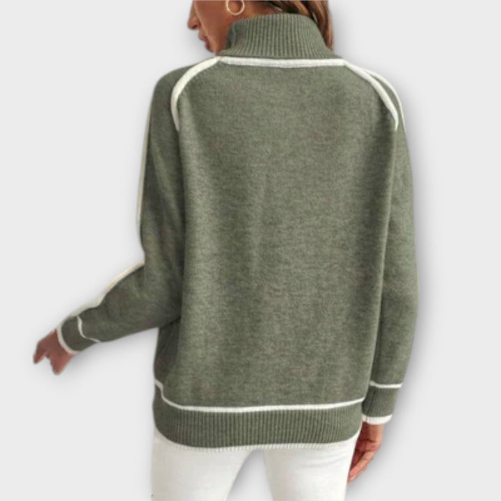 Christine - Maglione verde oliva con righe a contrasto