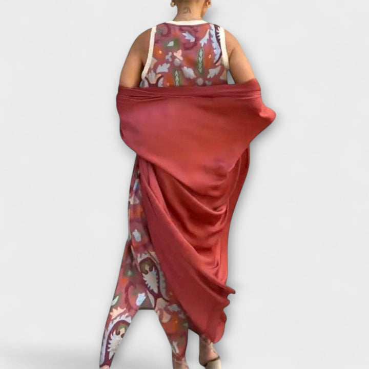 Selviane - Robe longue rouge avec cardigan assorti