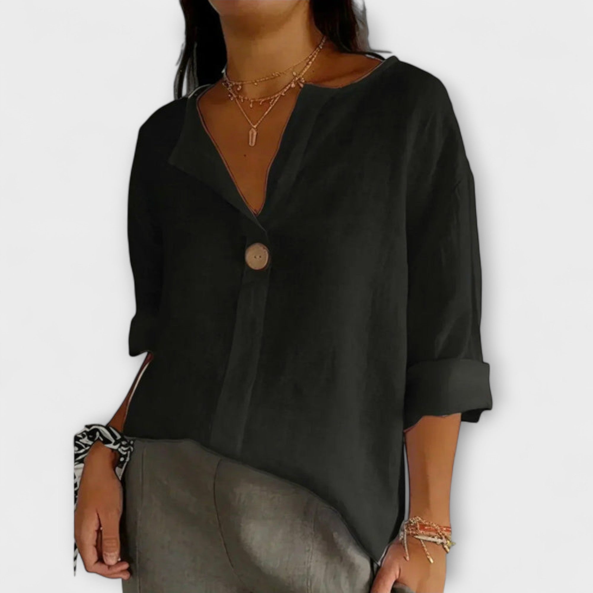 Nicole - Beige elegante Bluse mit V-Ausschnitt