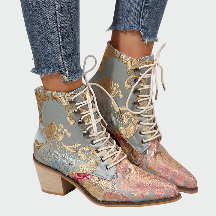 Meda - Bottines en cuir à fleurs