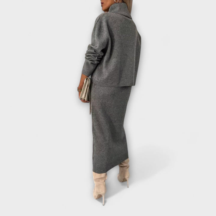 Solange - Graues Kleid mit passendem Rollkragen-Set