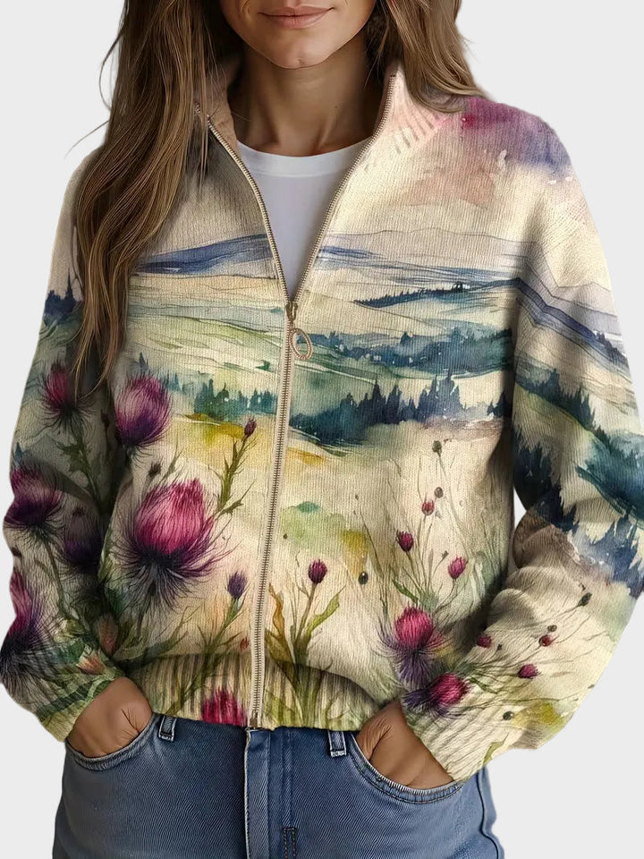 Zelda - Gilet zippé motif paysage de chardon écossais