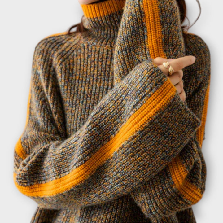 Breseis - Maglione dolcevita vintage marrone a righe