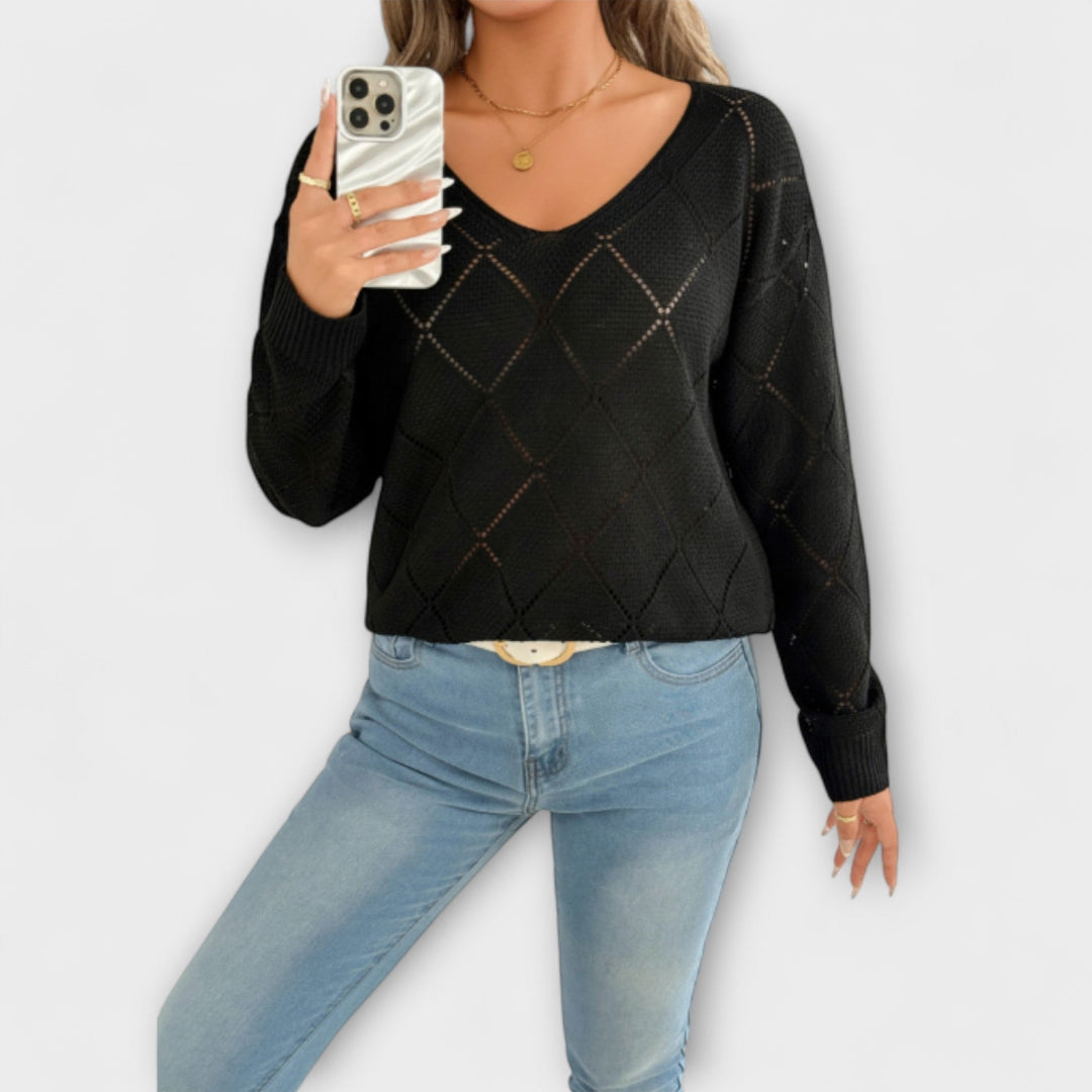 Evers - Pull-over noir décontracté à motif losanges