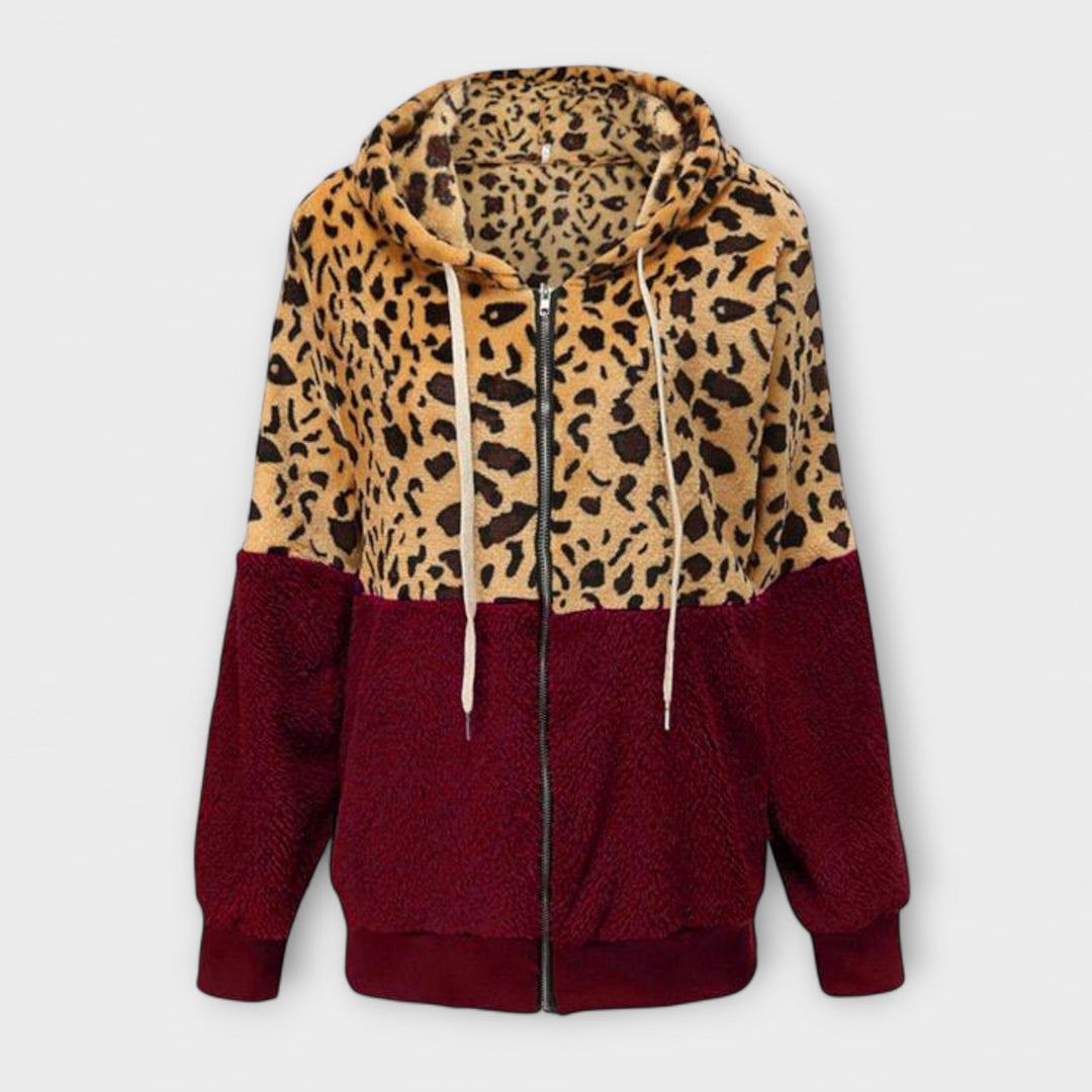 Lea - Felpa con cappuccio in pile con stampa leopardata