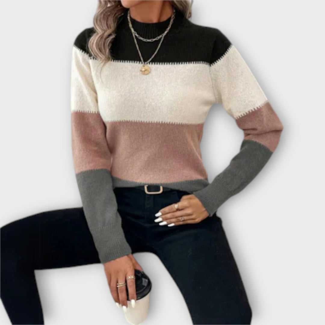 Elina - Maglione grigio-nero con color-block