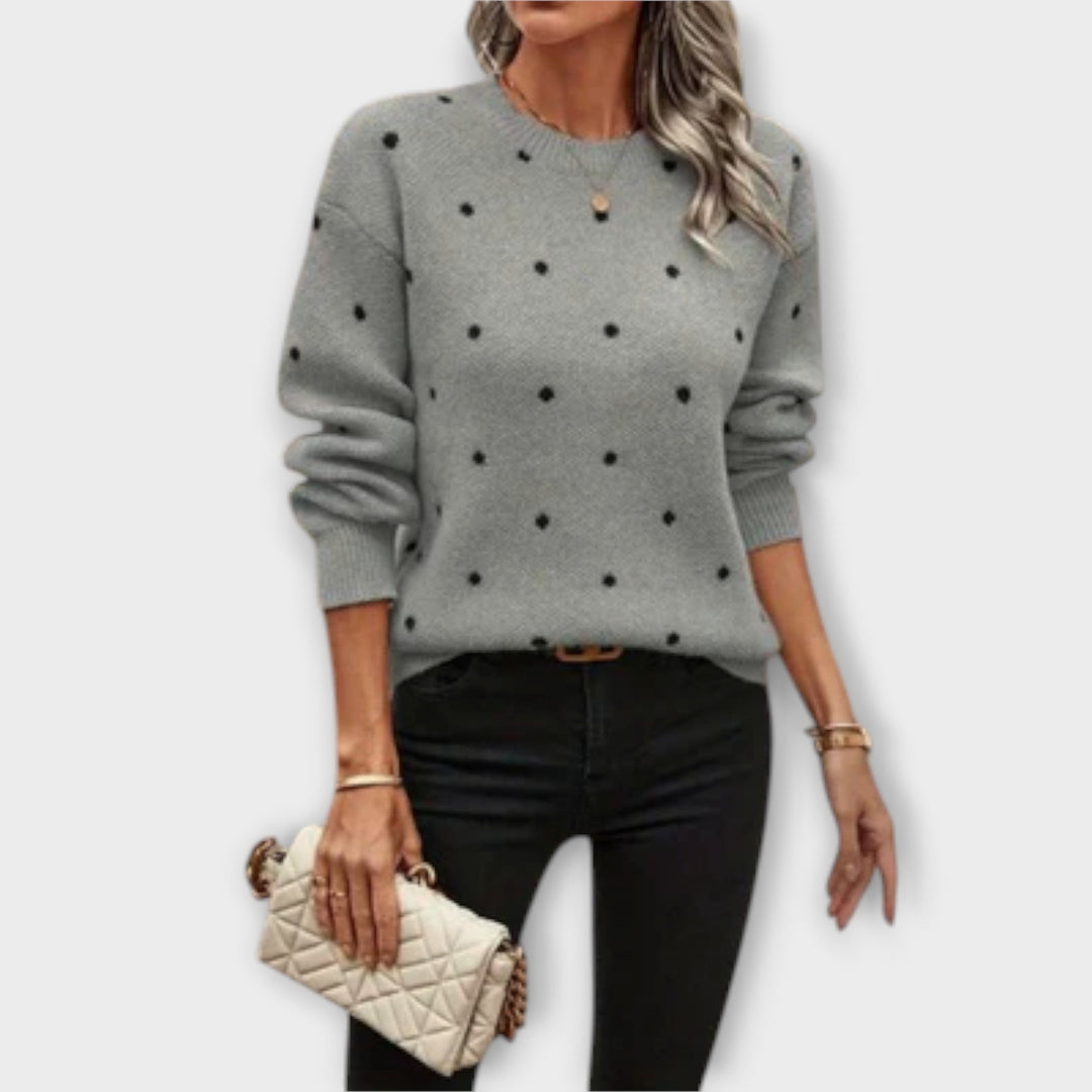 Ava - Pull beige à motif pois