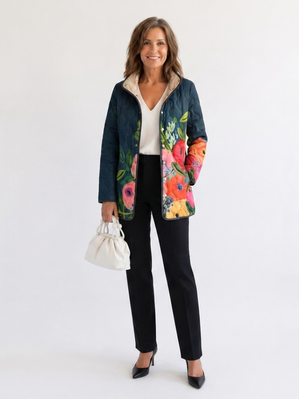 DELACROIX | Steppjacke mit gemalten Blumen Camille