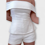 Olivia - Weisses Leinen-Set mit Off-Shoulder-Top