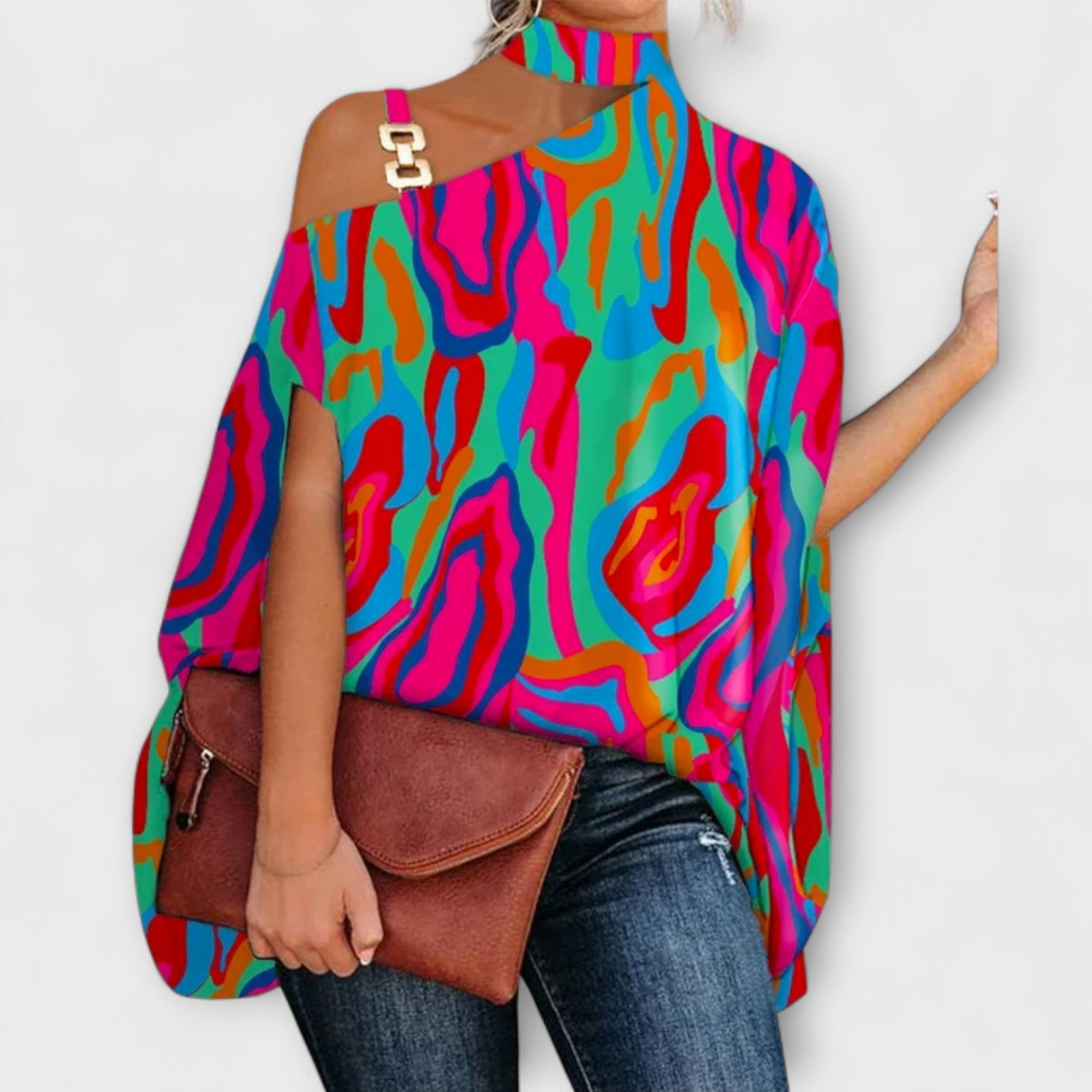 Nati - Schulterfreie Bluse mit grafischem Muster