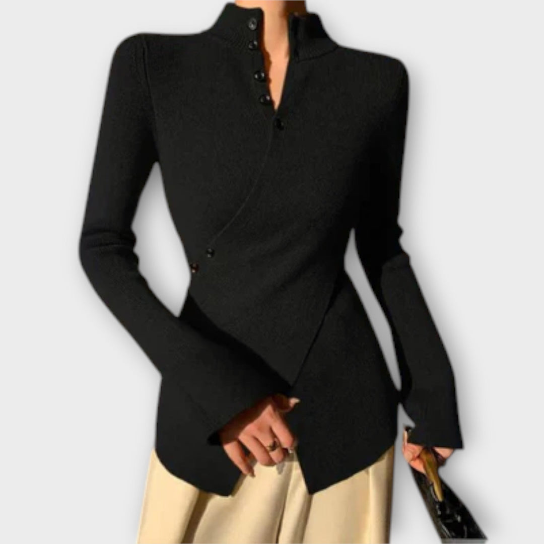 Michiko - Pull-over noir élégant coupe ajustée